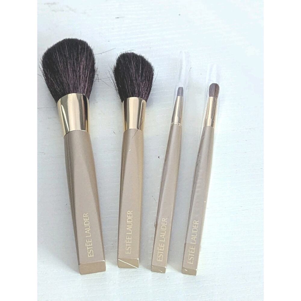 Estee Lauder Champagne Gold 4 Piece Makeup Brush Set Full Size Blush Eye Lip - Picture 4 of 6